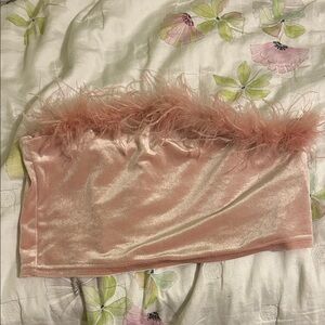 SHEIN Pink Velvet Top with Feather Detail